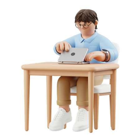 Businessman Opened Laptop On Table  3D Illustration