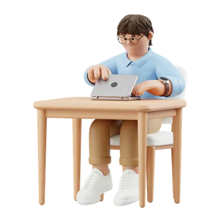 Businessman Opened Laptop On Table  3D Illustration