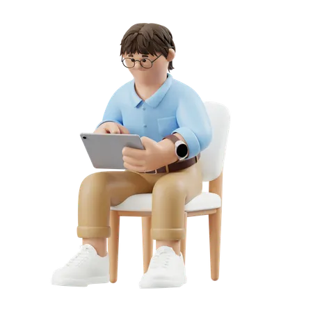 Businessman Operating Tablet  3D Illustration