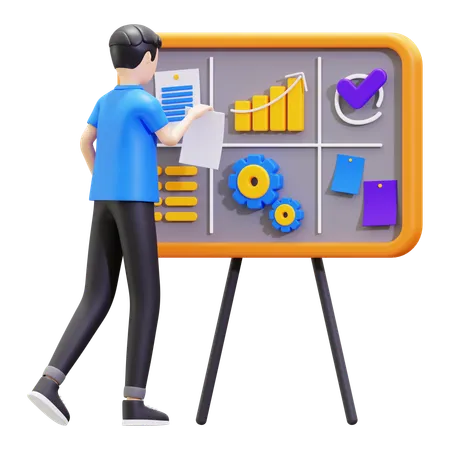 Businessman organizing project data on presentation board  3D Illustration