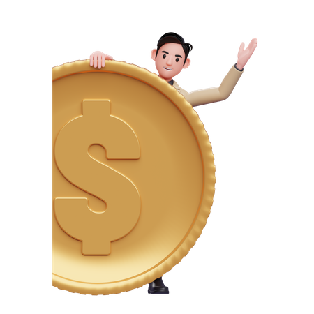 Businessman Peek behind the coin  3D Illustration