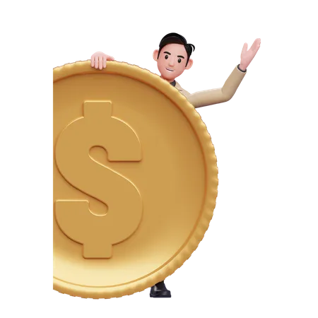 Businessman Peek behind the coin  3D Illustration