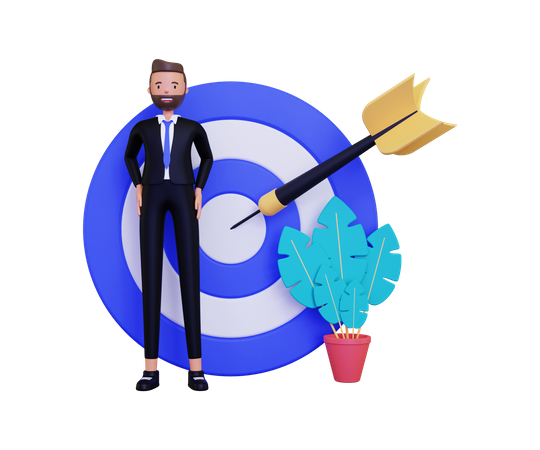 Businessman personal goal with dartboard  3D Illustration