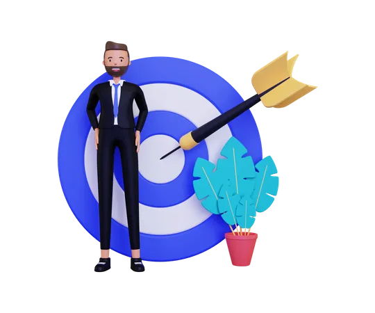 Businessman personal goal with dartboard  3D Illustration