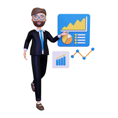 3 D Business Man Showing Data Information 3D Illustration