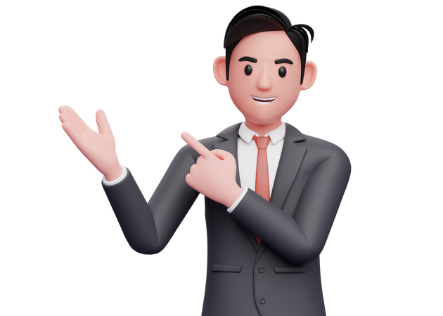 Businessman Pointing and recommending pose 3D Illustration