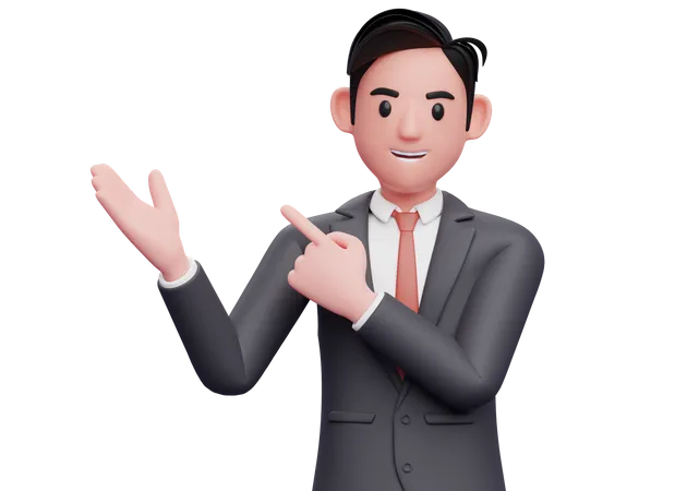 Businessman Pointing and recommending pose 3D Illustration