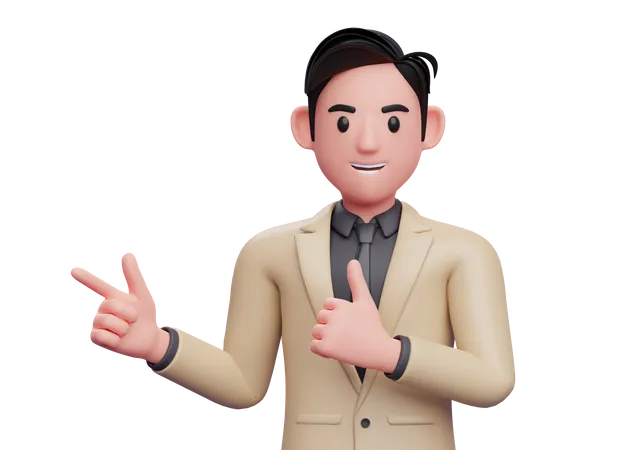 Businessman pointing finger and showing thumbs up 3D Illustration