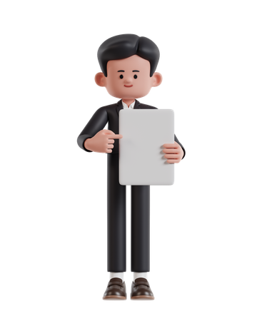 Businessman pointing at blank white paper  3D Illustration