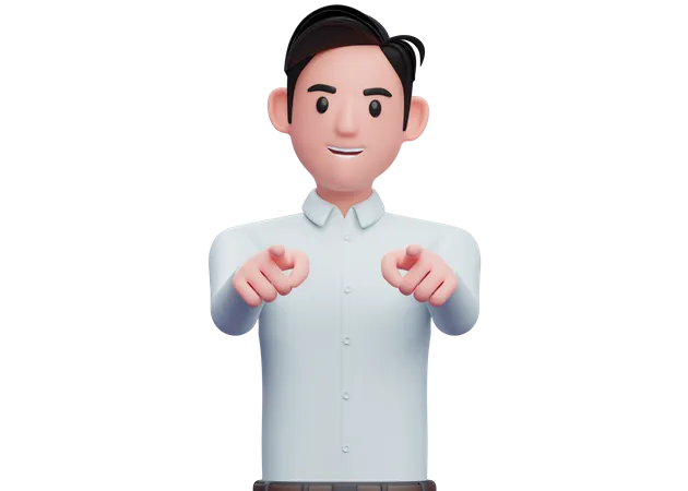 Businessman pointing at camera with both hands 3D Illustration