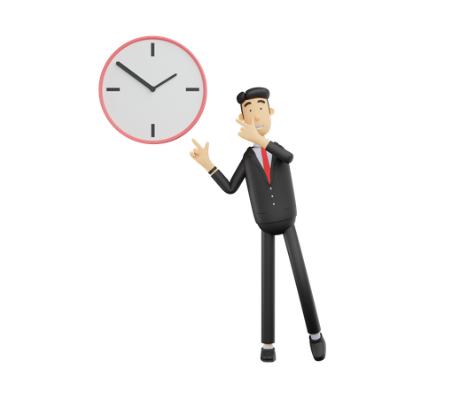 Businessman pointing at clock  3D Illustration