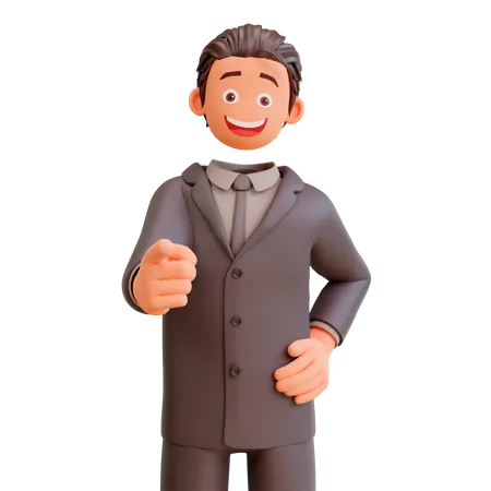 Businessman pointing at front 3D Illustration