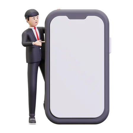 Businessman Pointing At Smartphone With Blank Screen  3D Illustration