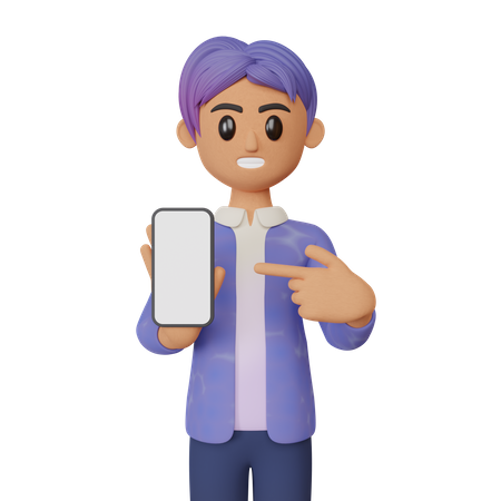 Businessman pointing at smartphone with blank screen  3D Illustration