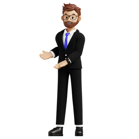 Businessman Pointing Both Hands  3D Illustration