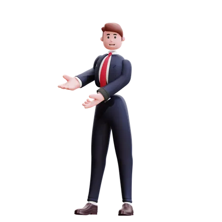 Businessman pointing both hands 3D Illustration