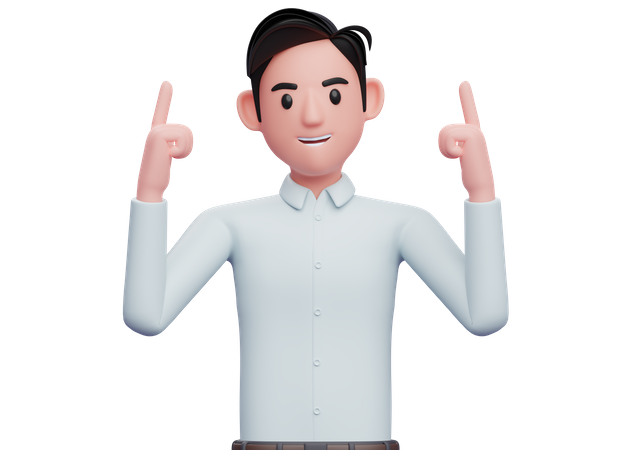 Businessman pointing both index fingers upwards 3D Illustration