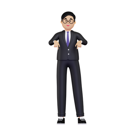 Businessman pointing down  3D Icon