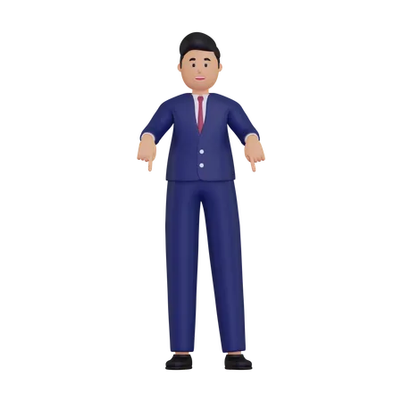 Businessman pointing down  3D Illustration