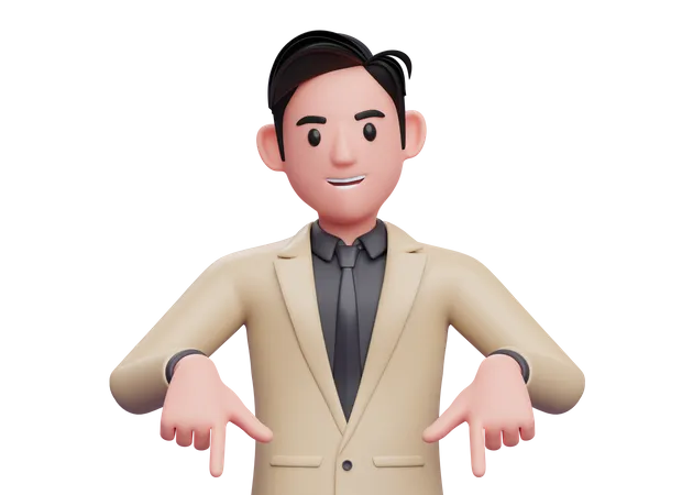 Businessman pointing down fingers 3D Illustration