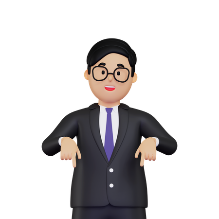 Businessman pointing down 3D Illustration