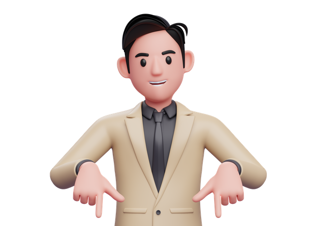 Businessman pointing down fingers  3D Icon