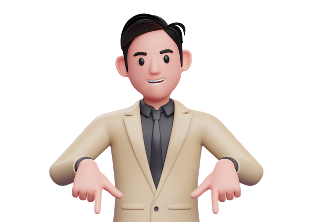 Businessman pointing down fingers  3D Illustration