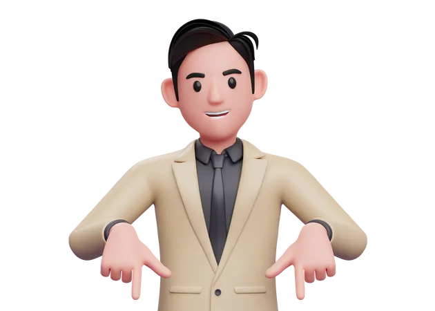 Businessman pointing down fingers  3D Illustration