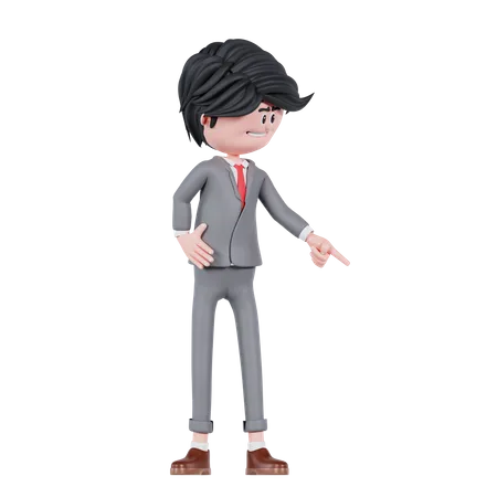 Businessman Pointing Down Left Side  3D Illustration