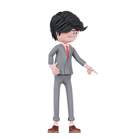 Businessman Pointing Down Left Side  3D Illustration