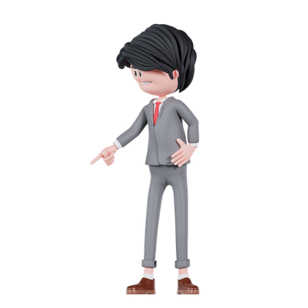 Businessman Pointing Down Right Side  3D Illustration