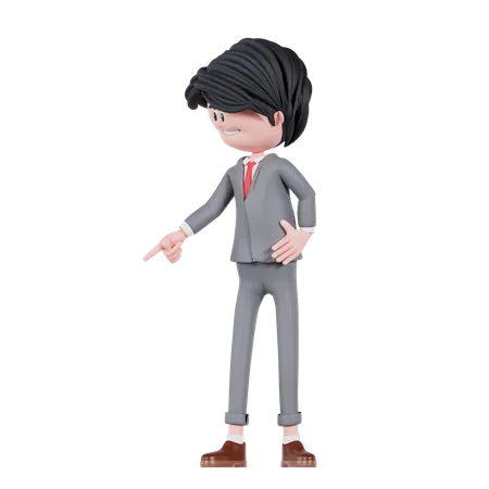 3 D Businessman Is Pointing Down Right 3D Illustration