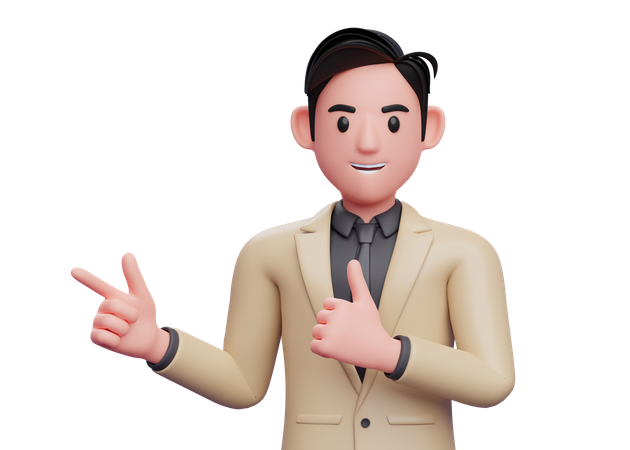 Businessman pointing finger and showing thumbs up  3D Illustration