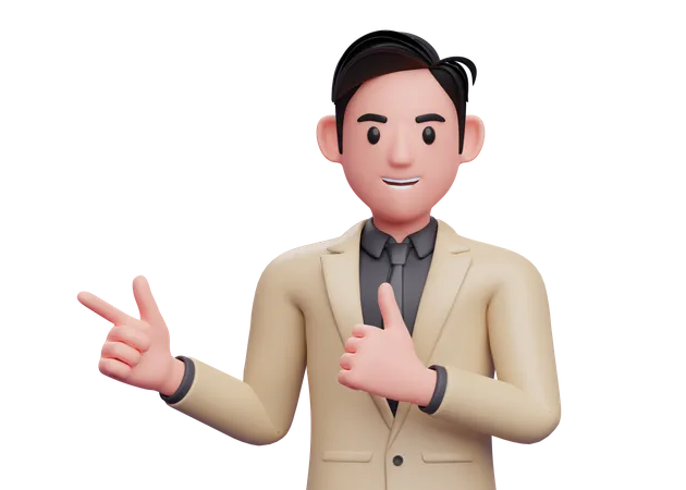 Businessman pointing finger and showing thumbs up  3D Illustration