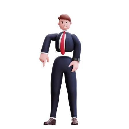 Businessman pointing finger down  3D Illustration