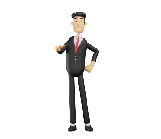 Businessman pointing finger in front 3D Illustration