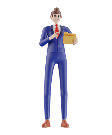 Businessman pointing finger to document file  3D Illustration