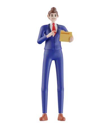 Businessman pointing finger to document file  3D Illustration