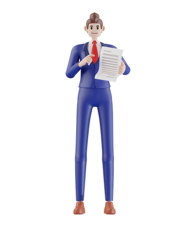 Businessman pointing finger to document paper  3D Illustration