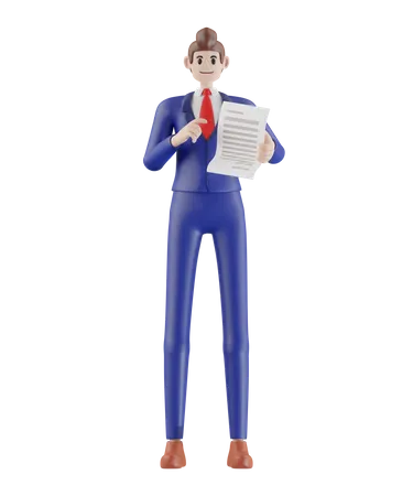 Businessman pointing finger to document paper  3D Illustration