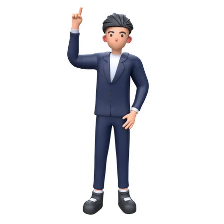 Young Businessman Pointing Finger Up 3 D Illustration 3D Illustration