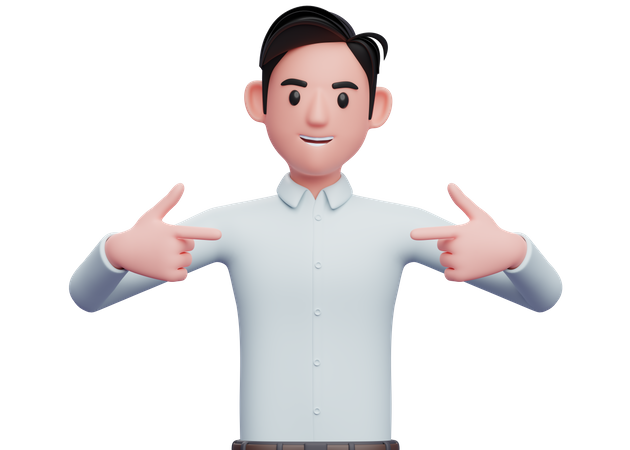 Businessman pointing fingers at herself  3D Icon