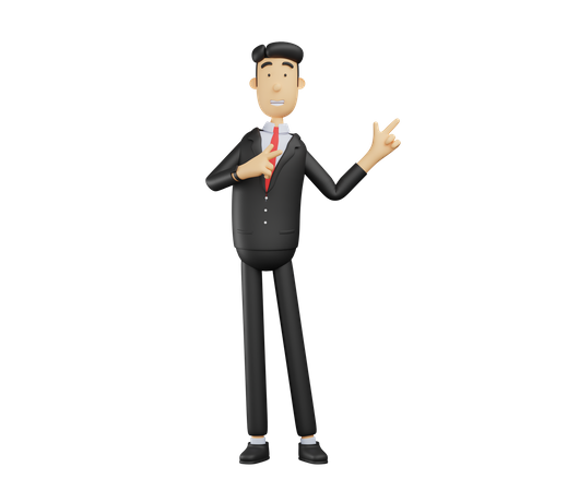 Businessman pointing hand in left side  3D Illustration