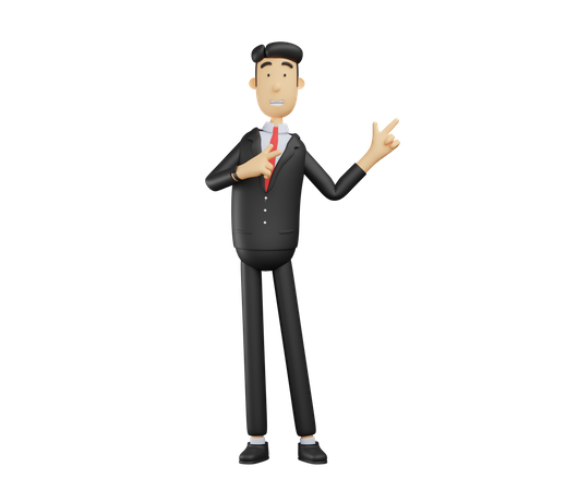 Businessman pointing hand in left side 3D Illustration