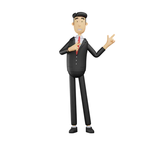 Businessman pointing hand in left side 3D Illustration