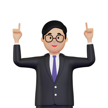 Businessman pointing his hands up  3D Icon