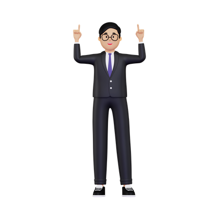 Businessman pointing his hands up  3D Icon