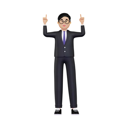 Businessman pointing his hands up  3D Illustration