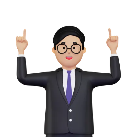 Businessman pointing his hands up  3D Illustration