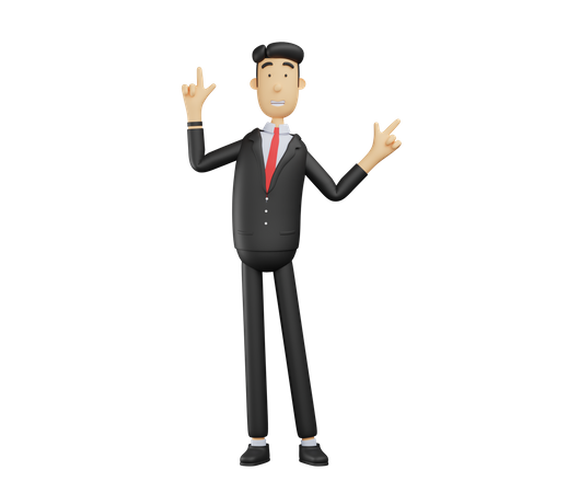 Businessman pointing his hands up 3D Illustration
